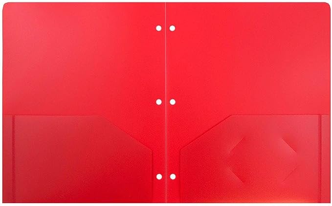 JAM PAPER Heavy Duty Plastic 3 Hole Punch Pocket Folders - Extra Tough School Folders - Red - 24/Pack