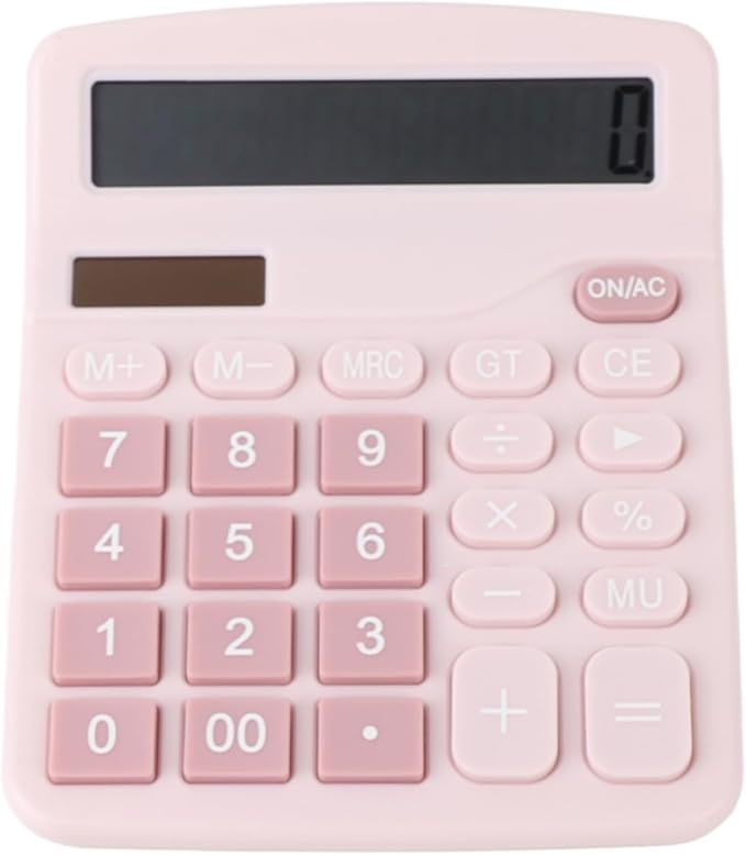 Fdit Solar Calculator, 12 Digit Portable Desktop Calculator with Solar Power and Light Textured Keys, for Students Teachers and Office Workers (Pink)