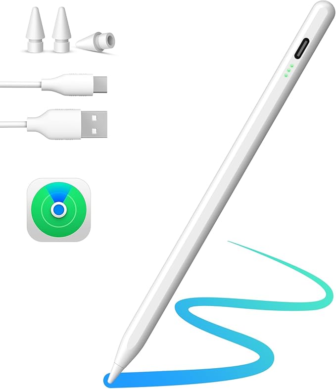 MEKO iPad Pencil Find My, Stylus Pen for iPad with Easy Shortcuts，Compatible with 2018-2025 Apple iPad A16/10/9/8 & Air 13/11 & Pro 12.9/13/11 & Mini 7/6/5, Anti-Lost & Fast Charging 10H Battery