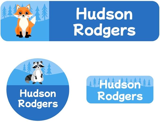 Name Bubbles - Kids Custom Name Labels for Daycare, School, Camp (144 Labels) - Personalized Waterproof Name Stickers for Clothes Tags, Lunch Boxes, Water Bottles, & School Supplies (Forest Animals)