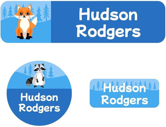 Name Bubbles - Kids Custom Name Labels for Daycare, School, Camp (144 Labels) - Personalized Waterproof Name Stickers for Clothes Tags, Lunch Boxes, Water Bottles, & School Supplies (Forest Animals)
