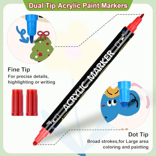 80 Colors Dual Tip Acrylic Paint Markers, Fine Tip and Dot Tip Paint Pens for Rock Painting, Acrylic Paint Markers for Wood, Glass, Ceramic, Fabric, Metal, Plastic, Paper, Canvas, DIY Art Supplies