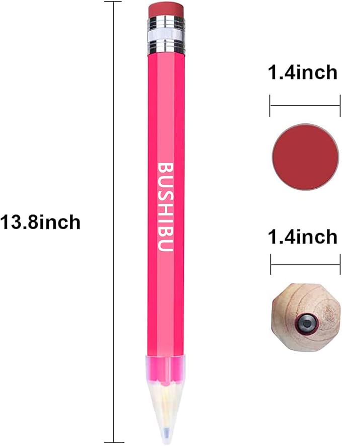Giant Pencils for Prop/Gifts/Decor - 14 Inch Jumbo Wooden Big Novelty Pencil with Cap for Schools and Homes (Pink)