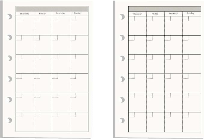 NatSumeBasics A7 Refills Paper 3" x 5" Undated Monthly Binder Planner Inserts 90 Sheets 6 Holes Pocket Notebook Papers for Personal Travel Journal Diary (2 A7 Monthly)