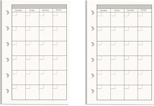 NatSumeBasics A7 Refills Paper 3" x 5" Undated Monthly Binder Planner Inserts 90 Sheets 6 Holes Pocket Notebook Papers for Personal Travel Journal Diary (2 A7 Monthly)