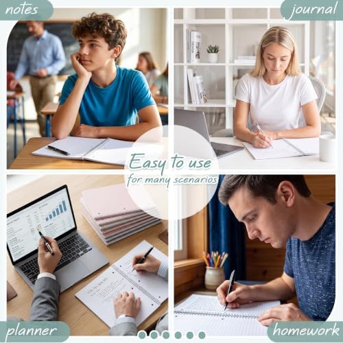 Teling 8 Pcs 1 Subject Spiral Notebook for Work College Ruled 8 x 10 1/2 Inch Spiral Journal Notebook 3 Hole Punched Paper Tear Line 70 Sheets Office School Study Supplies (Subtle Color)