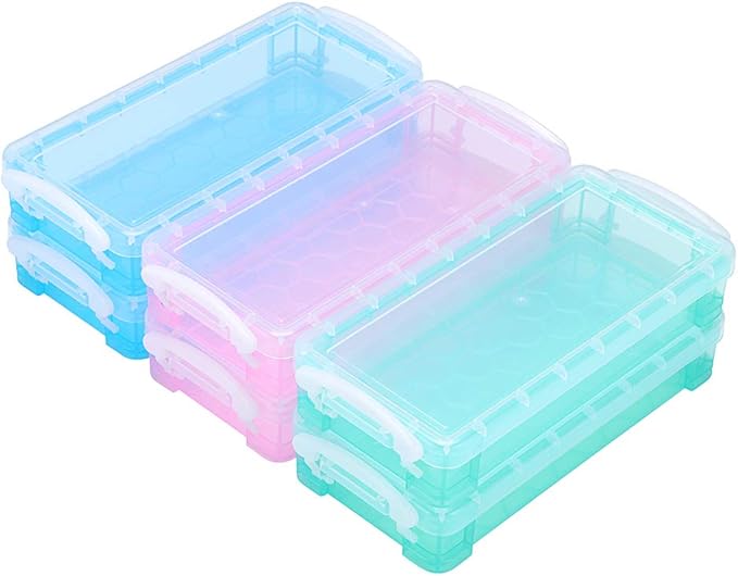 BTSKY Large Capacity Pencil Box, Office Supplies Storage Organizer Box, Brush Painting Pencils Storage Box Watercolor Pen Container Drawing Tools(3 Colors 6 Pack)