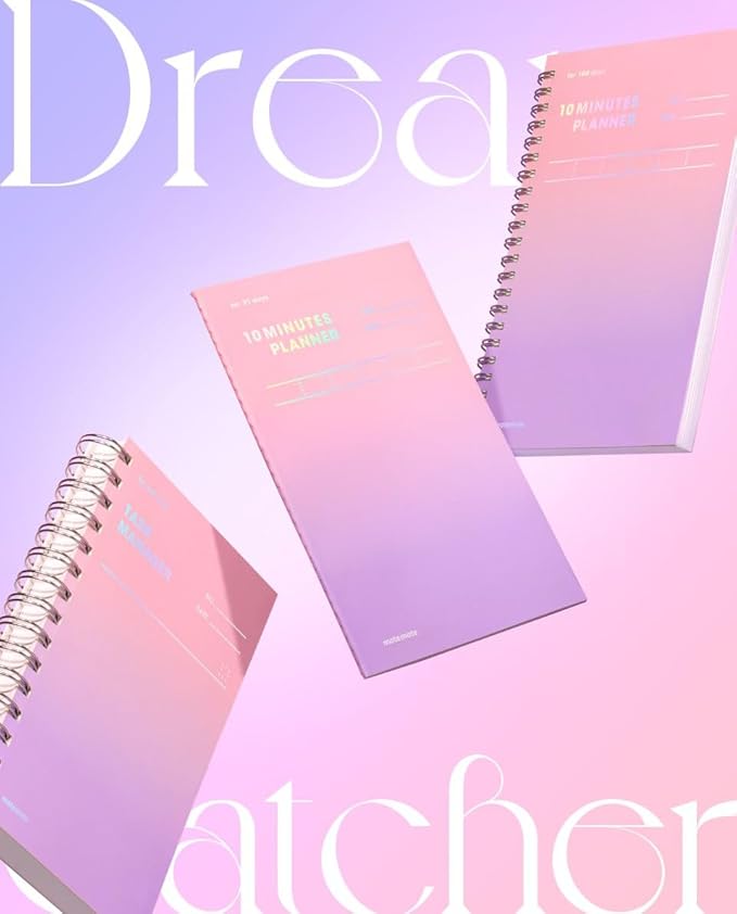 motemote 10-Minute Planner 31 DAYS – Undated Daily Planner with Time Blocking, Goal Setting & Reflection – Boost Productivity & Build Better Habits in Just 10 Minutes a Day, Lightweight & Portable, Study Plan, Color Chip Edition (Dream Catcher)