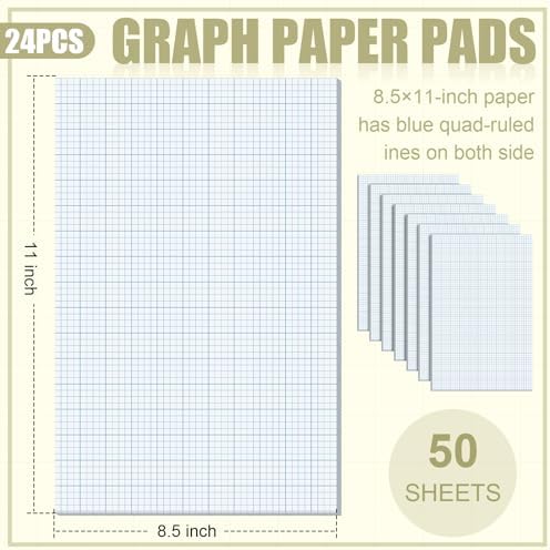 Ctosree 24 Pack Graph Paper Pads 8.5 x 11 in, 10x10 Quad Ruled Grid Paper