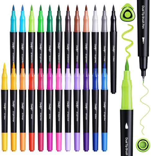 JusArt Dual Tip Markers for Adult Coloring Books, 24 Colors