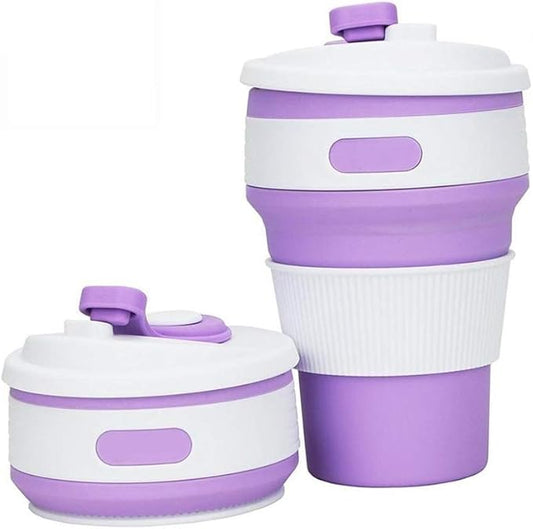 Fullgaden Silicone Collapsible Travel Cup,Portable Drinking Mug with Lid, Water, Coffee, Coca Cola and Snacks for Hiking, Camping, Picnic, Purple