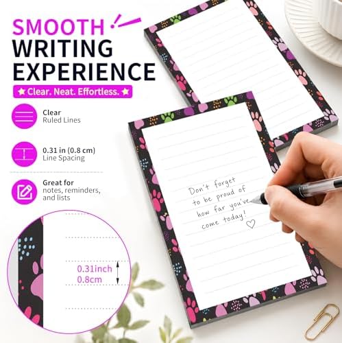Lined Sticky Notes 4x6 in, 2 Pack Large Cute Notepads with Lines Self-Stick Note Pad, Funny Memo Pads Strong Adhesive for Office, Home Cute Dog Paws