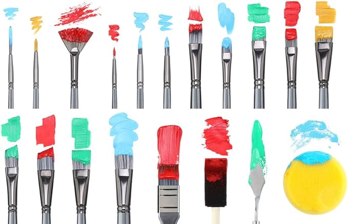 Transon 20Pcs Art Paint Brush Kit with Storage Case, 16 Brushes + Foam Brush Spatula Sponge for Acrylic Oil Watercolor Gouache, Adults Teens Beginners Art Supplies