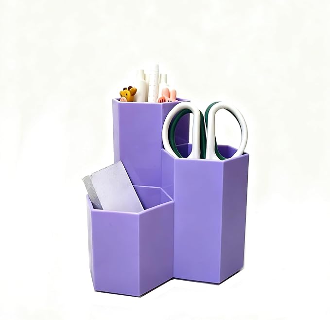Pencil Organizer Pen Holder for Desk Pens Cup Small Desk Organizer Cute Pen Holder for Office,School and Home (Purple, Triangular)