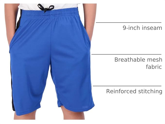 Real Essentials 5 Pack: Boys' Mesh Basketball Athletic Shorts with Pockets – Teen Kids Youth Quick Dry Soccer Running Gym
