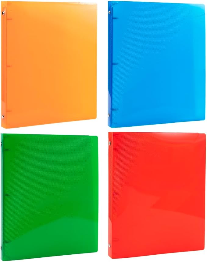 JAM PAPER Plastic 0.5 inch Binders - Assorted 3 Ring Binders (Red, Blue, Green & Orange) - 4/Pack