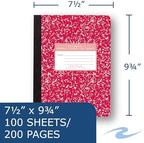 ROARING SPRING Hard Cover Composition Book, Wide Rule, 200 Pages, 6 Pack