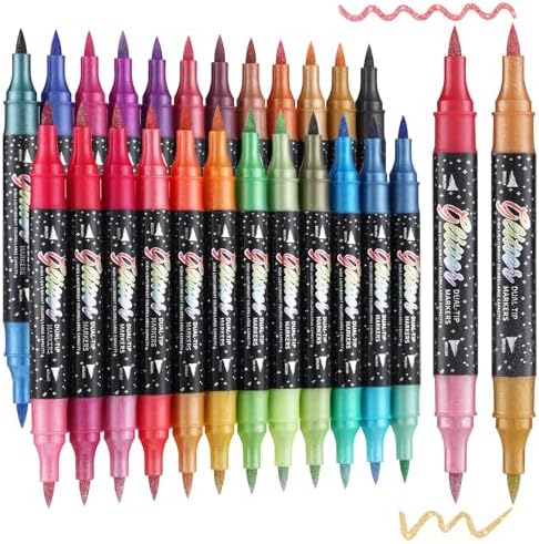 48 Colors 24 Pack Glitter Markers Pens Sparkle Markers Dual Brush Tip
