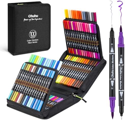 Ohuhu Adult Coloring Book Markers 100 Color Dual Tip Water-Based-Maui-Black