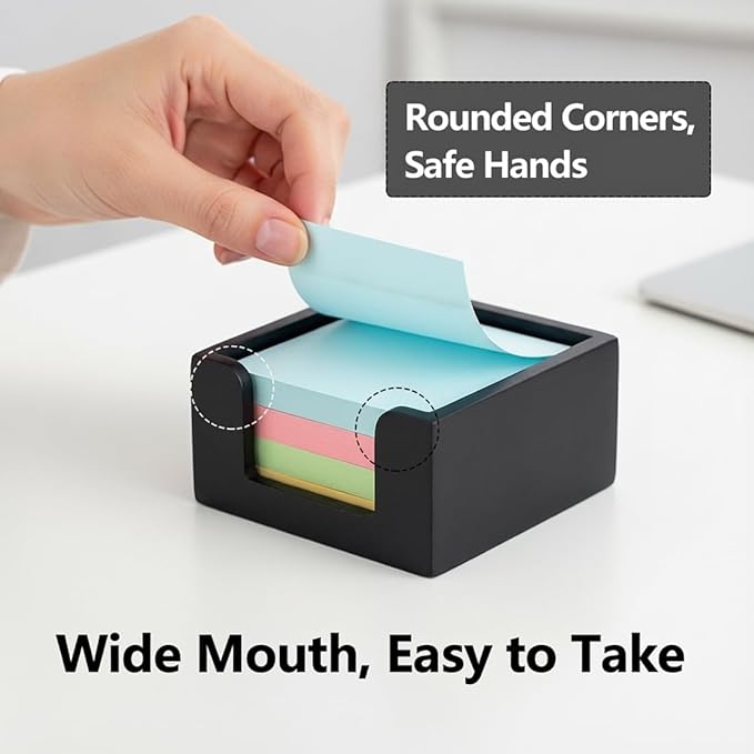 Wood Sticky Note Holder, Post It Note Dispenser for Office Desk Accessories, Self Stick Note Pad Holder, Memo Pad Holder Dispenser Organizer for School Office Desk Supplies, Black