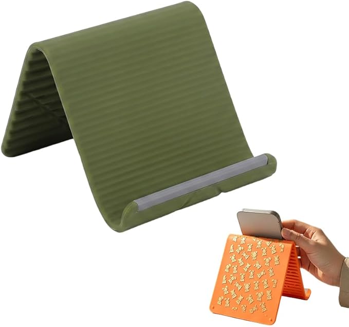 Silicone Phone Stand with Aluminum, Foldable Multi-Angle Adjustable Holder, Anti-Slip Desktop Stand for Phone Tablet Laptop, Portable Roll-Up Stand for Travel & Office (Green)