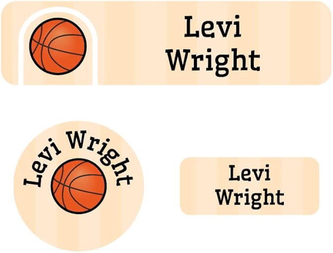 Name Bubbles - Kids Custom Name Labels for Daycare, School, Camp (144 Labels) - Personalized Waterproof Name Stickers for Clothes Tags, Lunch Boxes, Water Bottles, & School Supplies (Basketball)