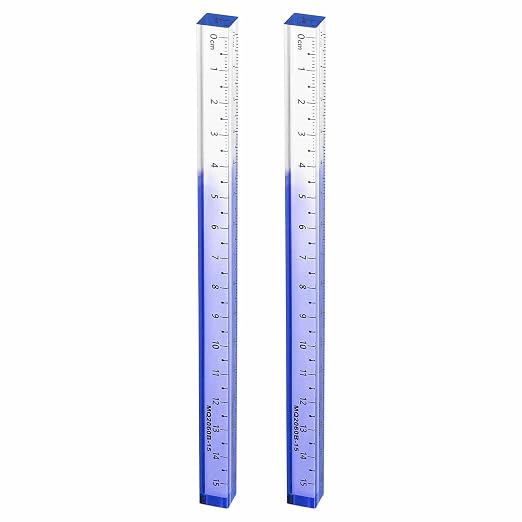 HARFINGTON 2pcs Acrylic Clear Straight Rulers 15cm Metric Transparent Gradient Three-Dimensional Plastic Ruler Square Cube Measuring Tool for Classroom Office, Blue