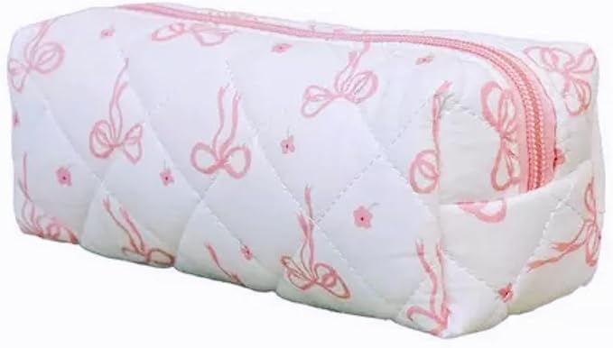 Carry bloom Pencil Pouch Cute Pencil Case for Girls Aesthetic Pencil Bag with Zipper Pen Cases School Supplies Makeup Bag (Bow ribbon)