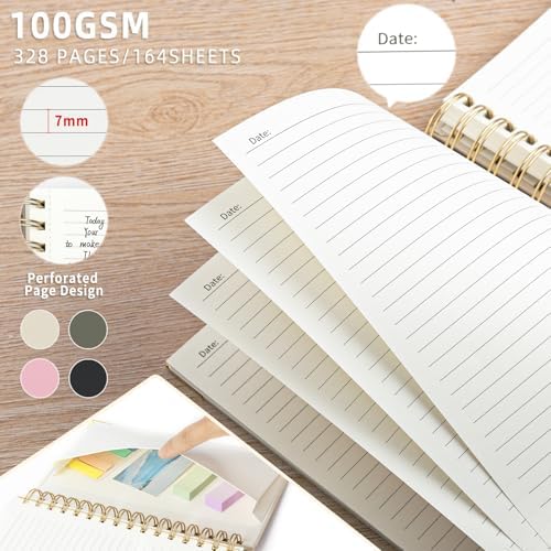 Spiral Notebook Journal, 328 Pages Linen Hardcover College Ruled Notebook, Lined Thick Journals for Women Men, B5 Thick Spiral Journal for Writing, 100GSM Paper, Cute Notebooks for Work School