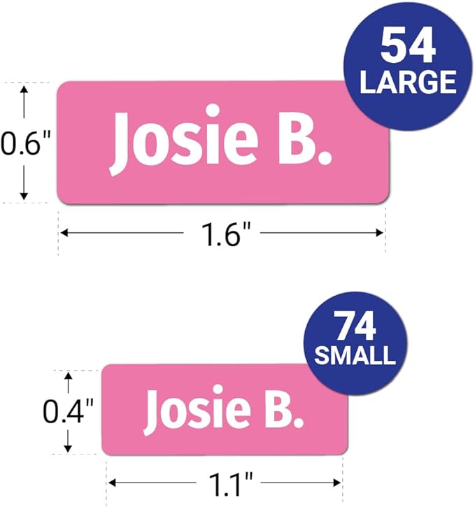 Kids Personalized Name Labels for School, Camp, Daycare (128 Labels) Custom Peel and Stick Waterproof Name Tags Stickers for Water Bottles, Lunch Boxes, Clothing, School Supplies (Berry Colors)