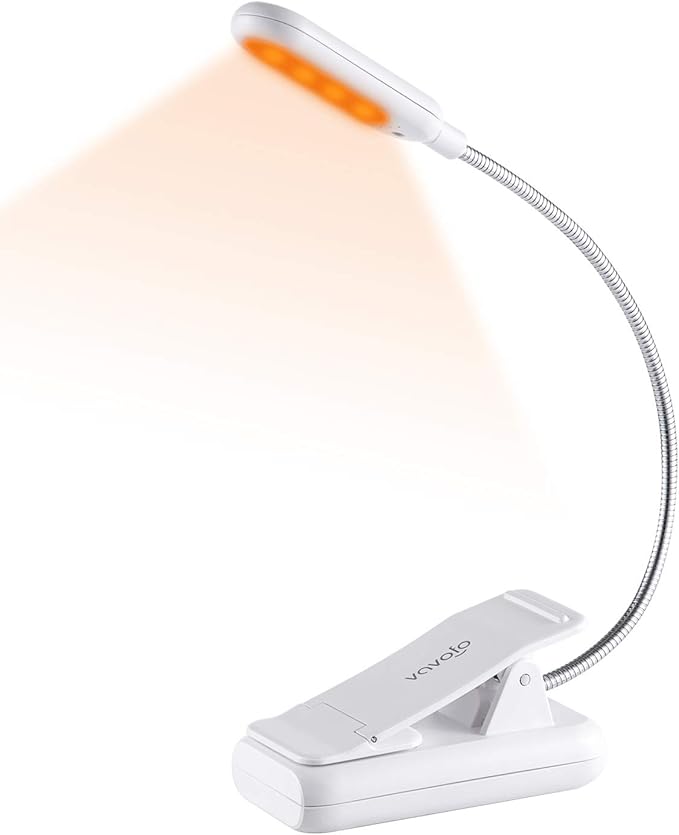 VAVOFO Clip On Rechargeable Reading Light, 7 LEDs with 3 Colortemperature 9 Brightness Levels Book Lights for Reading in Bed with Power Indicator for Bookworms Black (white1-Pack)