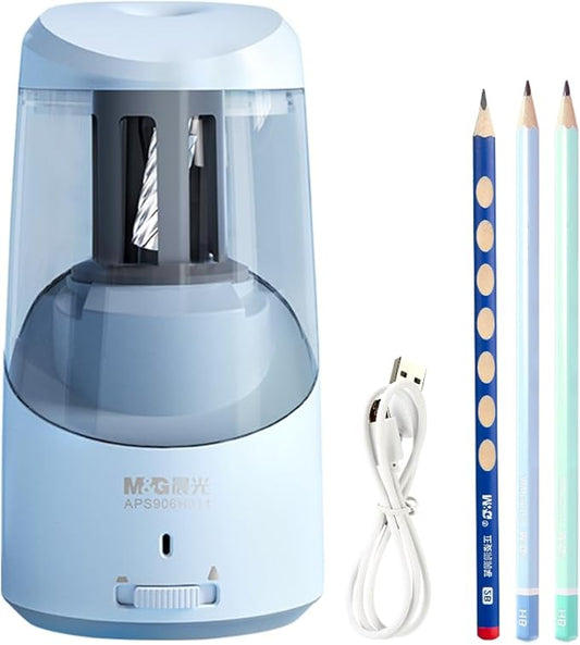M&G Blue Electric Pencil Sharpener, Portable Automatic Pencil Sharpener for Colored Pencils, Auto Stop, Super Sharp & Fast, USB Operated for 6-8mm Pencils for Kids, School, Office, Home (Blue)
