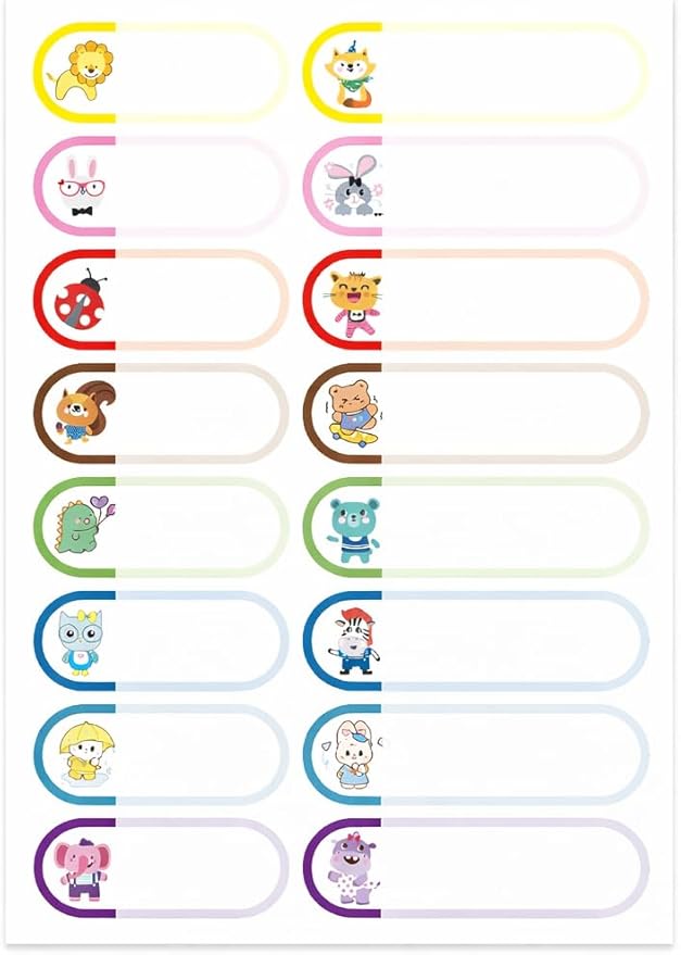 128PCS Cartoon Name Labels for Kids, Waterproof Self-Adhesive Personalized Stickers for Bottles, Lunch Boxes, Cups, School & Daycare Supplies