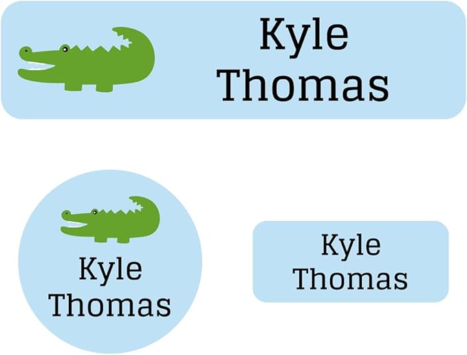 Name Bubbles - Kids Custom Name Labels for Daycare, School, Camp (144 Labels) - Personalized Waterproof Name Stickers for Clothes Tags, Lunch Boxes, Water Bottles, & School Supplies (Alligator)