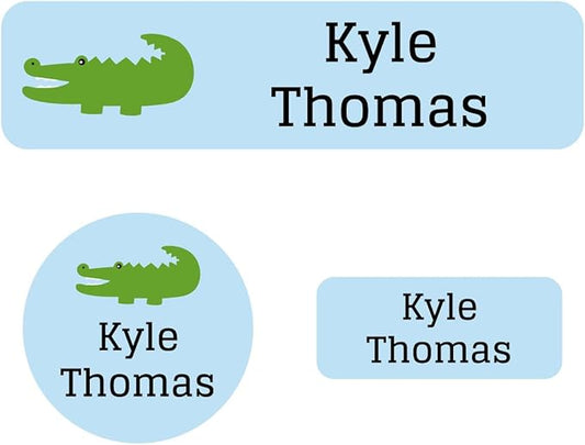 Name Bubbles - Kids Custom Name Labels for Daycare, School, Camp (144 Labels) - Personalized Waterproof Name Stickers for Clothes Tags, Lunch Boxes, Water Bottles, & School Supplies (Alligator)