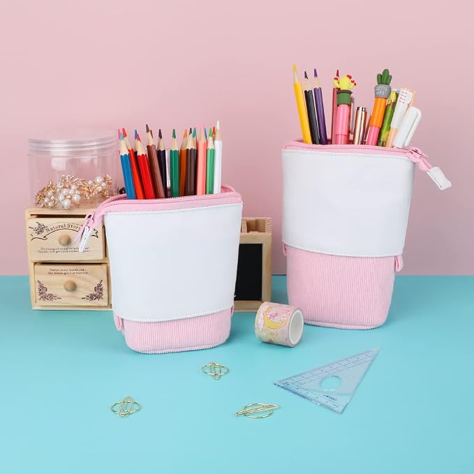 Oyachic Stand up Pencil Case Standing Pencil Holder Transformer Pencil Pouch Telescopic Pen Bag Cute Makeup Bag Cosmetic Organizer Bag Box for Women