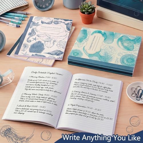 Harloon 6 Pack Composition Notebooks College Ruled Bulk Blue Ocean Composition Notebook 110 Page 7-1/2" x 9-3/4" Retro Aesthetic Journal Back to School Gift for Classroom Office First Day of School