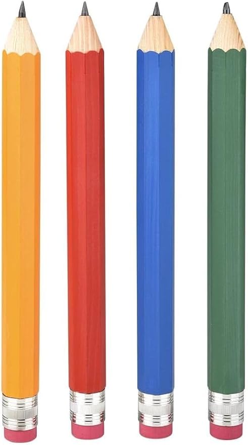 Zugar Land Giant Pencil 15" (4 Colors Available: Orange, Yellow, Blue and Green) Real Wood. Already Sharpened. Large Wooden Jumbo Pencils with Pink Top Erasers (4 Pack (4 Colors))