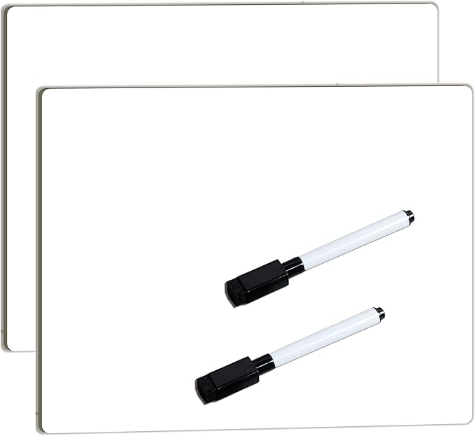 ZazzyKid Dry Erase White Board for Student: 2-Pack Personal Whiteboard Lapboard for Kids, Double-Sided, 11x8.5 Inches, with Markers, for Individual and School Supply