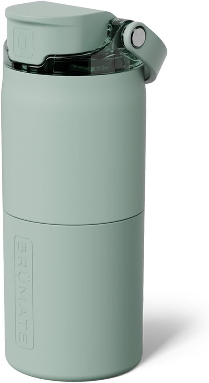 BrüMate Rise 18oz Water Bottle with Covered Silicone Straw | 100% Leakproof Insulated Kids Water Bottle | Cup Holder Friendly Base | 18oz (Sage)