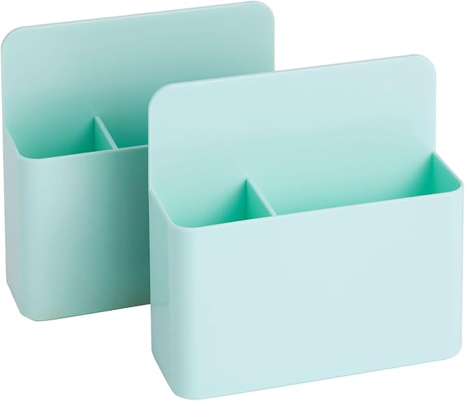 Okuna Outpost Locker Accessories Magnetic Dry Erase Marker & Pencil Holder - 5 x 5 x 2 in, Pastel Mint, 2-Pack - Magnetic Locker Organizer for Whiteboards, Refrigerators & Office Decor