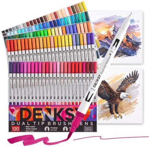 120 Watercolor Markers Set | Water Color Pens with Brush & Fineliner, Water-Based Art Markers | Dual Tip Markers for Adult Coloring, Lettering, Calligraphy, Sketching, Journaling & Illustration