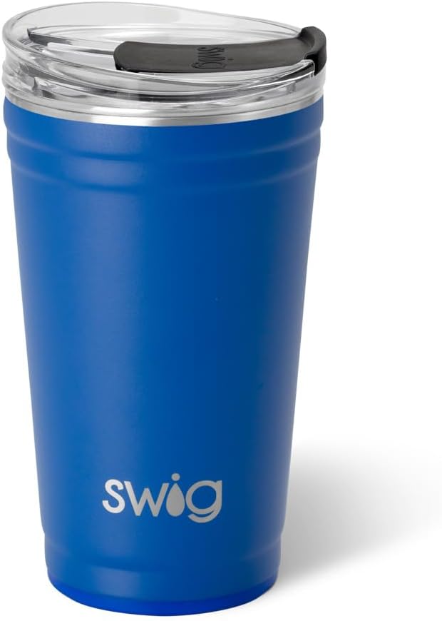 Swig Life 24oz Party Cup, Stackable Insulated Travel Coffee Tumbler with EZ Slider Lid, Cup Holder Friendly, Stainless Steel 24 oz Tumbler, Reusable Coffee Mug (Royal)