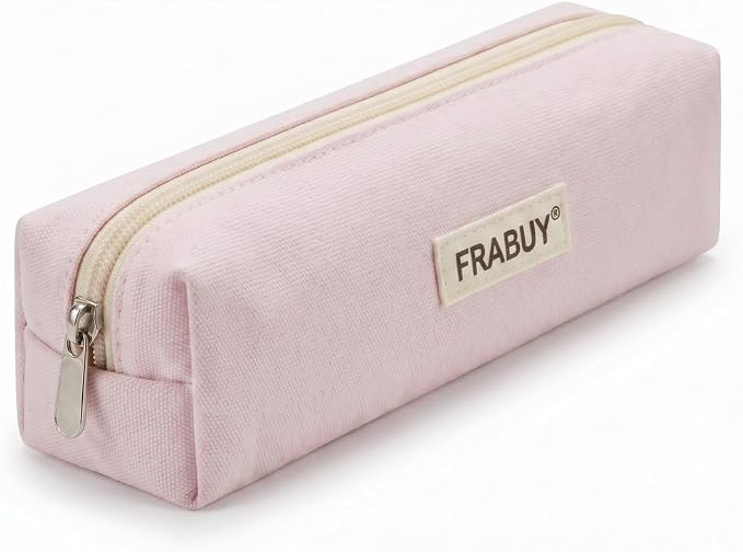 Canvas Pencil Case Pouch – Multipurpose Pen Bag Stationery Pink | Heavy-duty canvas, smooth alloy zipper, cute organizer for girls and boys, ideal for stationery, cosmetics, tech gear