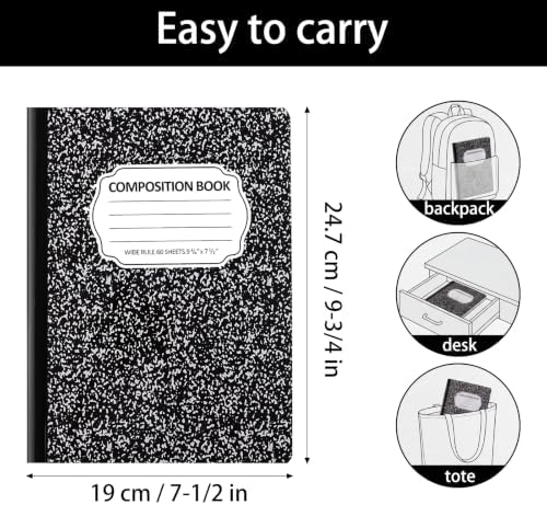 BESARME 24 Pcs Composition Notebook Bulk for School, Wide Ruled Notebooks
