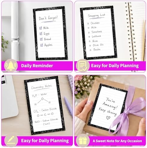 Lined Sticky Notes 4x6 in, 2 Pack Large Cute Notepads with Lines Self-Stick Note Pad, Funny Memo Pads Strong Adhesive for Office, Home Glitter Black Leopard