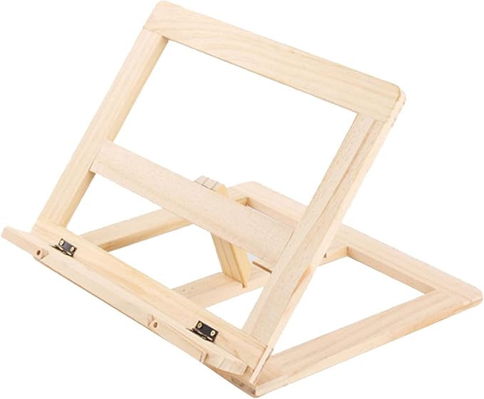 Zerodis Book Stand, Natural Wooden Adjustable Bookrest Portable Lightweight Reading Holder Space Saving Small Cookbook Stands for Recipe Cookbooks Magazines Tablets Laptops (Wooden)