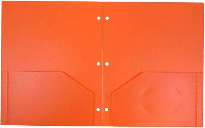 JAM PAPER Heavy Duty Plastic 3 Hole Punch Pocket Folders - Extra Tough School Folders - Orange - 6/Pack
