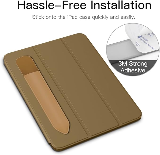 MoKo Pencil Holder Sticker Fit Apple Pencil Pro, Apple Pencil (USB-C), Apple Pencil 1st/2nd Generation, Elastic Pencil Pocket Pouch Adhesive Sleeve Attached to iPad Case for Stylus Pens, Mocha Mousse