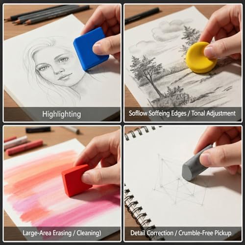 24 Pack Kneaded Erasers, Assorted Colors, for Artists,Drawing,School Supplies,Sketching Supplies and Office (Blue/Red/Yellow/Grey)